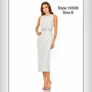 Sleeveless high neck beaded midi gown